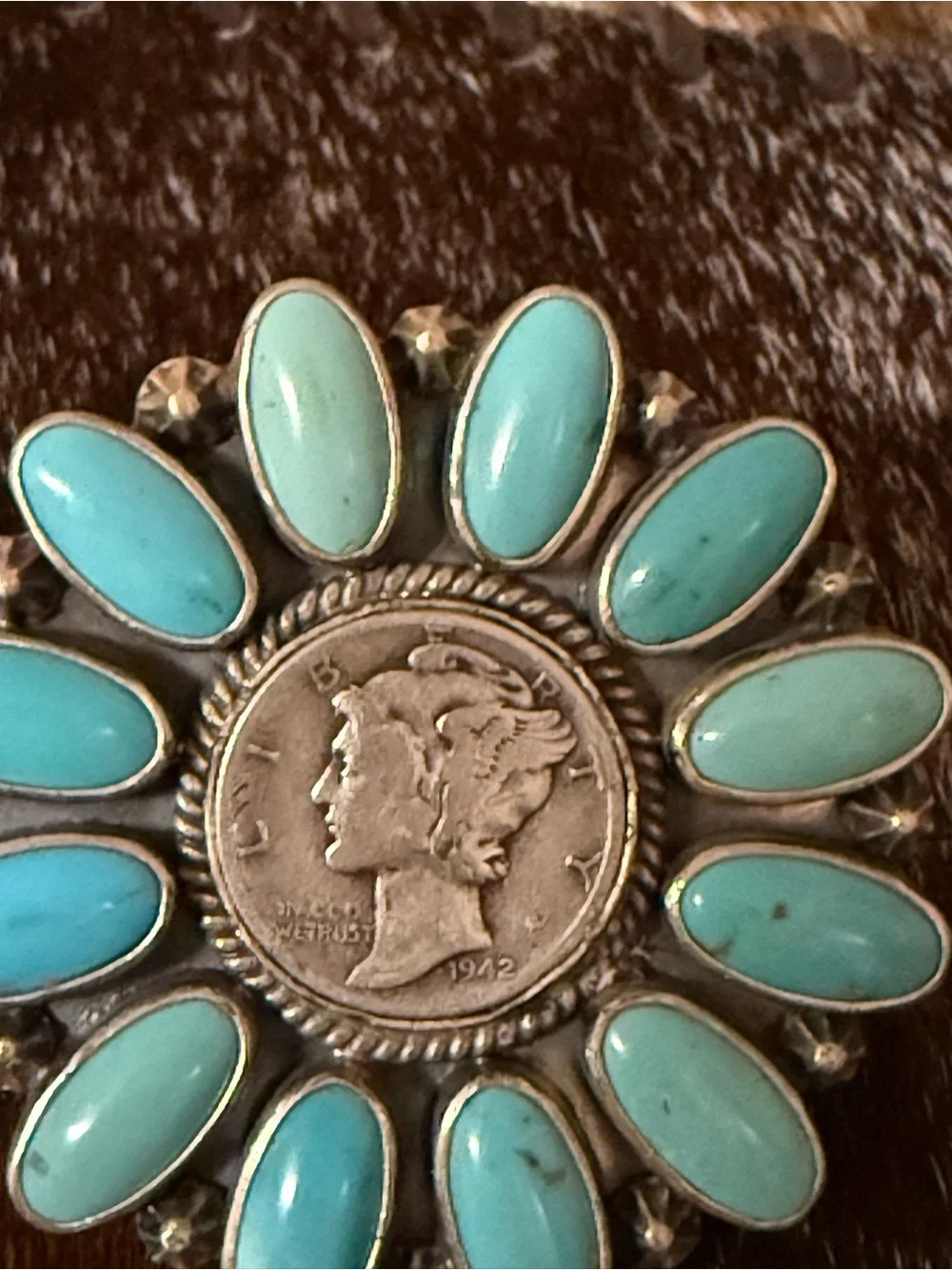 Turquoise & Sterling Multi Stone Ring, 1942 Dime